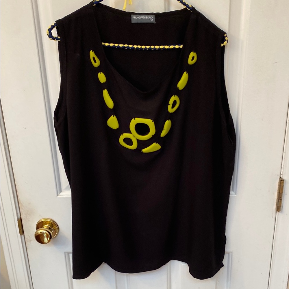 Frangipani Beach Fiji Black and Yellow Sleeveless Top